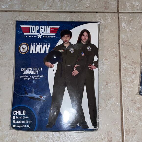 BOYS GIRLS TOP GUN NAVY PILOT JUMPSUIT HALLOWEEN COSTUME DRESS MD NEW - Picture 1 of 4